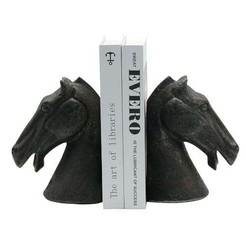 Lukitas Horse Head Decorative Bookends - Heavy Duty Non-Slip Book Holders, Modern Equestrian Ornaments for Office Home Bookshelf Decor, Black, Resin 7.5'' - color: Horse Head