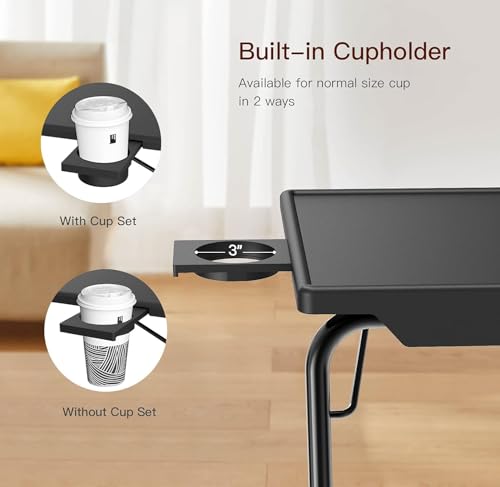 HUANUO TV Tray, Adjustable TV Tray Table - TV Dinner Tray on Bed & Sofa, Comfortable Folding TV Tray with 6 Height & 3 Tilt Angle Adjustments (Black) - color: Black