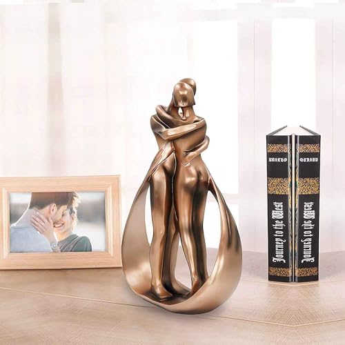 Resin Couple Statue, Modern Decor Romantic Lovers Embrace Statue Abstract Sculpture Wedding for Home Table Bookshelf Desktop Decoration