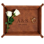Personalized Engraved Leather Valet Tray with Custom Text, Engraved Gift for Couples – Custom Leather Catchall Organizer for Men & Women Wedding - style: Couple
