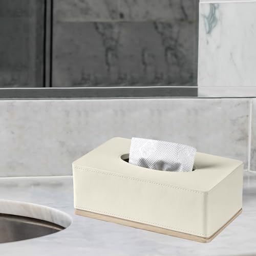 Rectangular Tissue Box Cover for Bathroom,Livingroom,Bedroom, Hand Carved Leather Resin Tissue Box Holder,10 x 5.7 x3.7 in, Beige - color: C-beige