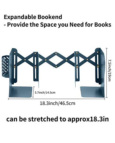 MSDADA Adjustable Bookends, Book Ends for Heavy Books, Expandable Book Organizer with Pen Holder for Desk, Shelf, Office,School, Thanksgiving for Students and Teachers (Blue) - color: Blue