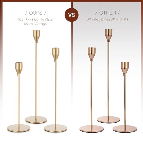 Candeldo Gold Taper Candle Holders: Set of 6 Tall Candlestick Holder for Table Centerpiece Metal Candles Stick Holders Stand Wedding Decor - color: Gold, size: 6PCS