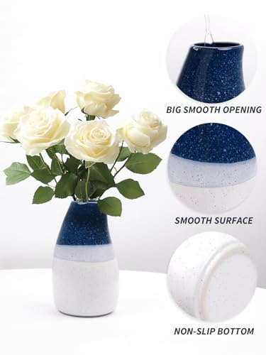 Ceramic Vase – 5.9” Tall Handmade Blue and White Glazed Pottery for Home Decor – Modern Asymmetrical Flower Vase for Living Room, Shelf, Table Centerpiece – 18oz / 500ml