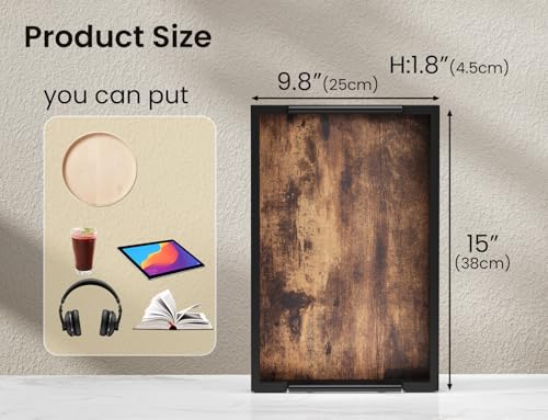 Fibogollo Wooden Serving Tray with Metal Handles,15x9.8in Ottoman Decorative Trays Platter for Coffee Table,Living Room,Bar,Party,Medium - size: 15" x 9.8" x 2"