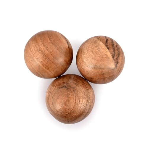 NIRMAN Decorative Acacia Wood Round Balls Set of 3 for Christmas Decorative Bowls Table Centerpiece | Coffee Table and House Décor (Set of 3), (3" x 3" x 3")