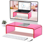 Acrylic Monitor Stand Riser Acrylic Laptop Stand for Desk Clear Computer Monitor Stand for Desk Accessories iMac Organizer Office Must-Haves Product for Working from Home Bright Pink - style: 15''-Pink