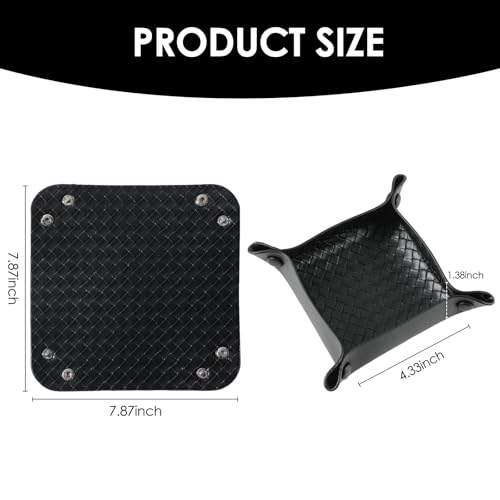 KINIVA 2 Pack PU Leather Jewelry Valet Tray for Men Women,Small Key Bowl for Entryway Table,Portable Travel Catchall Dice Tray (Square-Black-2pcs) - style: Square-Black-2pcs