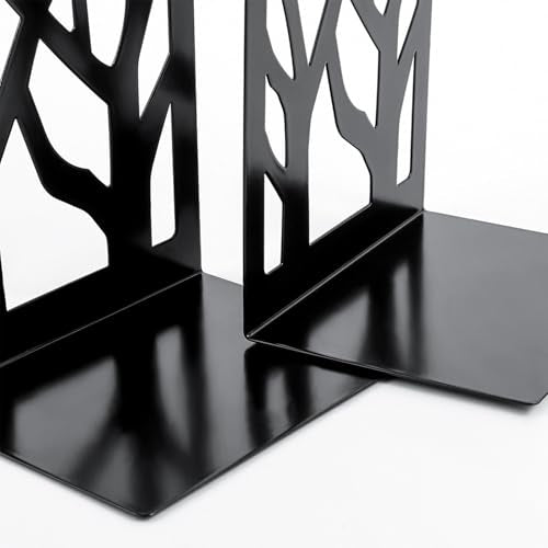 YXQ Book Ends for Shelves Decorative,Tree Metal Bookend Supports for Home Office School Heavy Books, Set of 3 Black Book Holders for Shelf Unique Decoration Book Stoppers