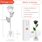 AliveRose Anniversary Day Gift for Girlfriend Roses, Unique Design Gold Plated Rose for Anniversary Valentines Mothers Day Birthday Gifts (Balck Handmade with Crystal Vase) - color: A8. Black Handmade Rose White Crystal Vase