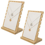 MyGift necklace display standMyGift 2-Pack Bamboo Jewelry Display Stands with PU Panel & Multi-Rung Design – Detachable Bases, Non-Scratch Surface jewelry display for vendors, - color: White