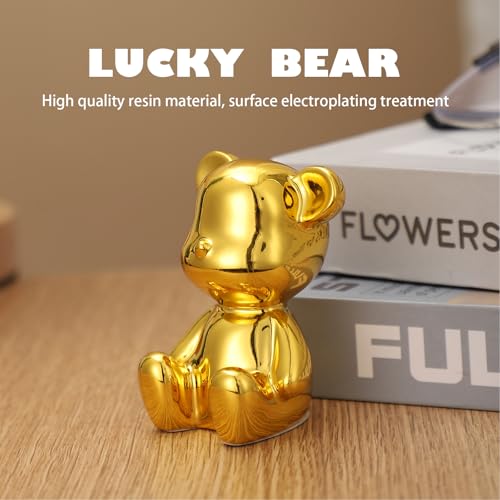 Small Bear Figurines Animal Sculpture Home Décor for Living Room Bedroom Office Statues Desktop Cabinets Tabletop Decor for Women Mom Birthday Gift(Gold) - color: Gold