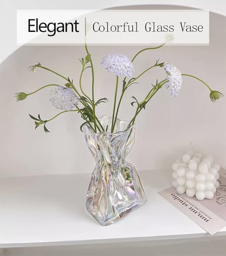 FOWSEEK 8.5IN Glass Vase, Irregular Colorful Large Flower Vases for Centerpiece Table Indoor Desk Decor, Modern Art Decorative Vase for Home Office Wedding Bookshelf Housewarming Gift - color: Colorful, size: Large