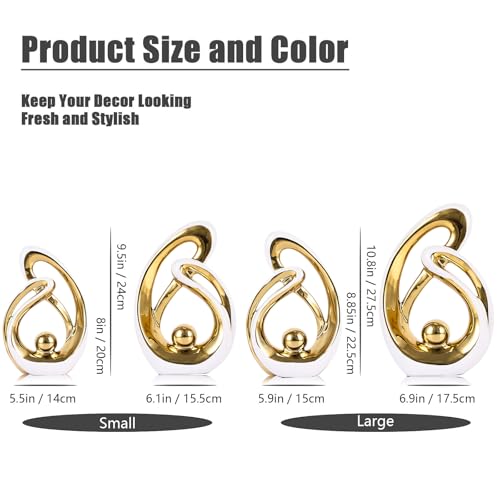 Home Decor Accent,Porcelain Art Mid Century Bookshelf Decorations,Gold Centerpieces for Tables,Abstract Ceramic Statue Sculpture for Coffee Table Mantel Tv Stand Centerpieces (White Gold, Small) - color: White Gold, size: Small