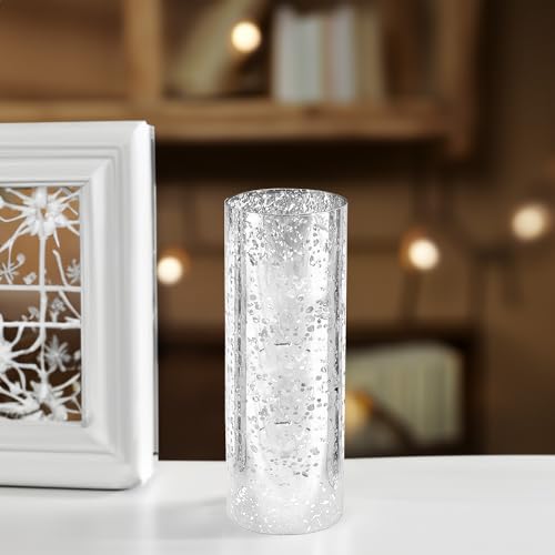 WGVI Hurricane Candle Holder Sleeve, W: 5", Ht: 14", Silver Speckled Glass Cylinder Open Both Ends, Chimney Tube Shade, 1 Piece - size: 5x14"H