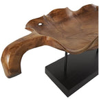 Deco 79 Teak Wood Leaf Decorative Sculpture Floating Home Decor Statue with Black Stand and Base, Accent Figurine 21" x 11" x 10", Brown