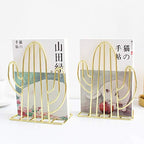 Creative Minimalist Style Bookends Metal Adjustable Books Holder Stand Book Rack Desk Bookend - Cactus, Gold - color: Cactus, Gold