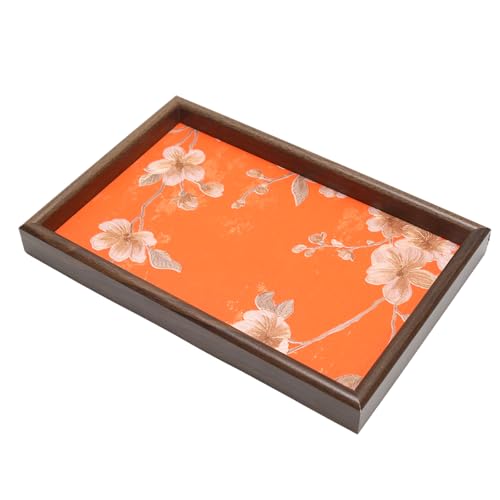 Wooden Valet Tray with Floral Base, EDC Catch All Tray Nightstand Entryway Table Vanity Organizer 11.8x7.9, Orange Vintage Blossoms - color: Orange Blossoms