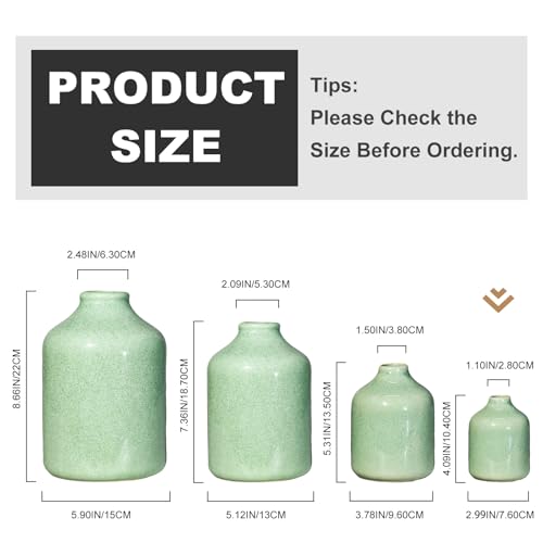 Sunddo 4 Inch Small Green Vase - Modern Ceramic Bud Vases for Living Room, Cute Bottle Decorative Flower Vase for Pampas Grass, Office Desk, Shelf, Centerpiece, Bathroom Decor - color: Green, size: 4 inch