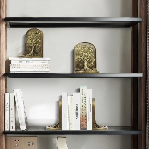 Tree of Life Vintage Heavy Bookends, 2 Unique Bronze Decorative Bookend for Shelves or Bookcase, Anti-Slip Book Shelf Bookends Decorative, Gifts for Mother and Father - style: Tree of Life