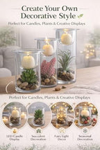 KMwares Glass Cylinder Candle Holders Set of 3 with Artificial Succulent and Decorative Stones, Hurricane Candle Holder Centerpiece for Table, Wedding, Bathroom and Home Decor (Candles Not Included)