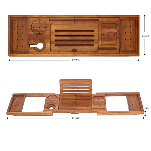 Premium Foldable Teak Bathtub Tray, Expandable Bath Tray for Tub, Luxury Bathtub & Bathroom Accessories
