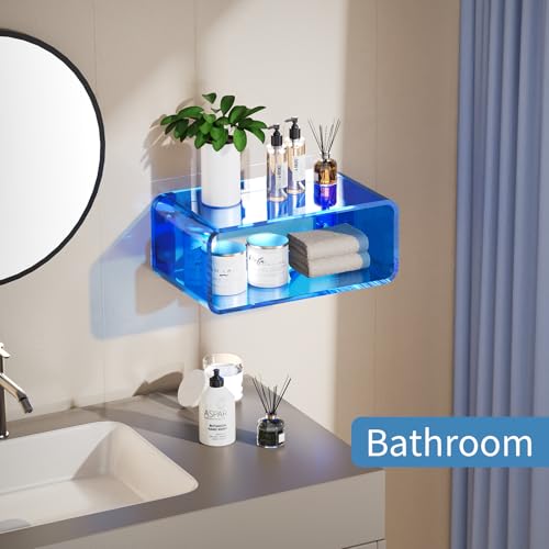 Acrylic Floating Nightstand, Bedside Table, Nightstand Shelf Wall Mounted Bedside Shelf (Blue, Small) - color: Blue