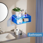 Acrylic Floating Nightstand, Bedside Table, Nightstand Shelf Wall Mounted Bedside Shelf (Blue, Small) - color: Blue