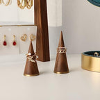 GemeShou wood ring holder for jewelry, 2pcs ring display stand with brass base, walnut ring cone stands for jewelry selling【Ring holder-2pcs】