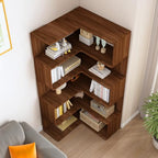 IOTXY 6-Tier L-Shaped Corner Bookshelf - 66" Tall Wooden Freestanding Bookcase with Open Shelf Units, Walnut - color: Walnut