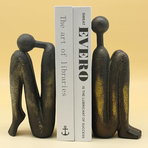Lukitas Thinker Decorative Bookends, Non-Slip Book Holder, Book Ends for Shelves Living Room Office Home Decor, Resin, 1Pair/2Piece 9'' - color: Bronze Colour