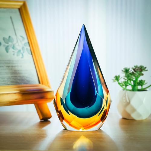 Yao Yuan Hand-Blown Glass Sculpture Glass Decor Murano-Style Glass Statue and Figurine Wonderful Gift, Blue and Green Color - size: 6.6in