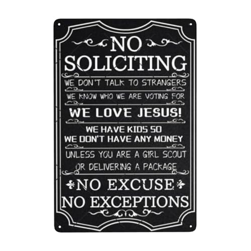 DZQUY No Soliciting Warning Sin No Excuses No Exceptions Metal Sign Vintage Art Tin Sign House Office Wall Decor Sign For Home Decor Go Away Sign 8x12 Inch
