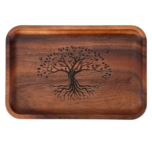 The Tree of Life Serving Acacia Wood Valet Tray for Men Women, Catch All Acacia Mens Key Dump Bedside Nightstand Organizer EDC Wooden Tray for Phone Watch Wallet Keys Jewelry
