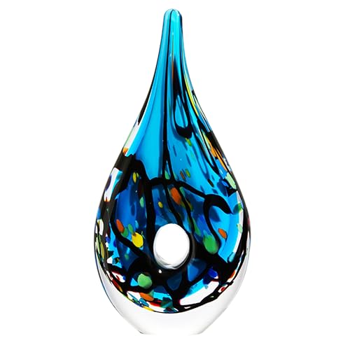 Luxury Lane Hand Blown Abstract Hollow Blue Tear Drop Sommerso Art Glass Sculpture for Home Decor 8.5 inch Tall Centerpiece Table Decoration - size: 8.5“ tall