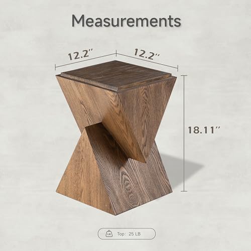 COZAYH Modern Geometric Wood Grain End Table with Structural Design, Farmhouse Side Table with Sculptural Pedestal Base for Living Room, Bedroom, Office, Fully Assembled, Natural