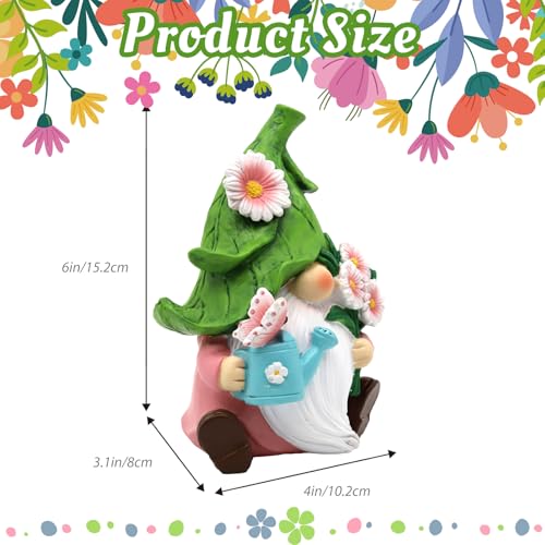 Summer Garden Gnome Decor, 5.9in Resin Daisy Floral Gnome Decorations for Home Indoor Outdoor, Retirement Gifts for Women - color: Green