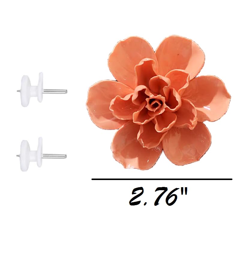 Ceramic 3D Wall Art, Artificial Flower Wall Decor, Handmade Porcelain Wall Hanging Sculpture, Orange Jasmine Flower, 2.8"L x 2.8"W, Matte Finish, Unframed, Wall Mount, Living Room Office Decor - color: Orange,Jasmine Flower,2.76"