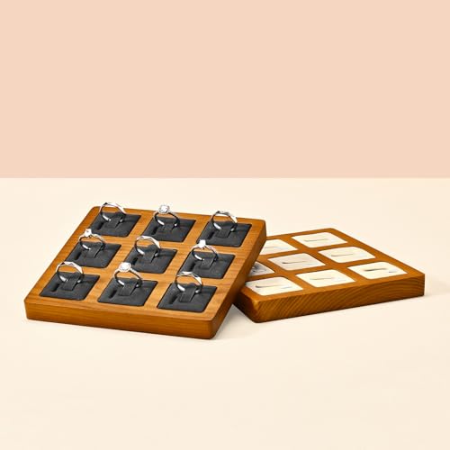 Oirlv Solid Wood Ring Display Stand - 9 Bit Ring Holder & Organizer Tray (Grey) - color: Grey