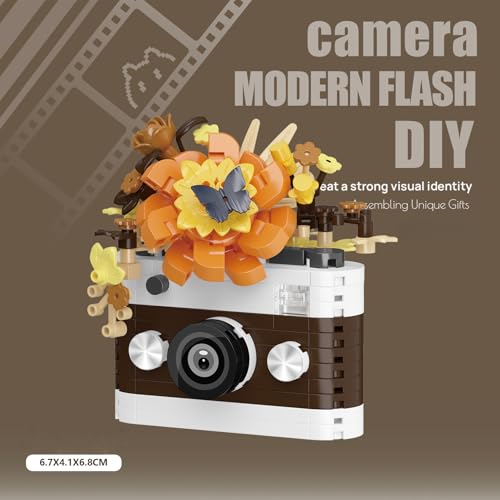 Vintage Brown Camera Miniature Figurine - Autumn Butterfly Floral Collectible - color: Yellow