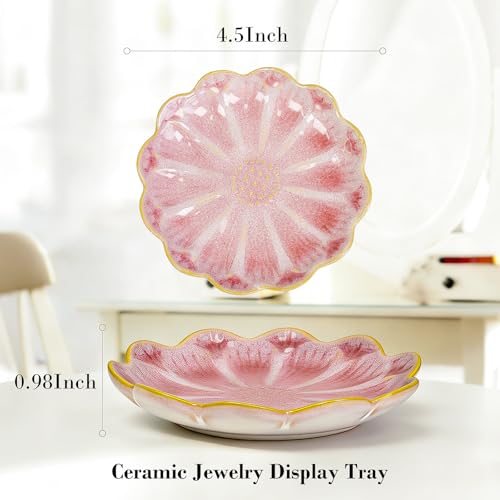 SEEDUSTRY Ceramic Jewelry Tray, Petal Ring Dish, Small Ceramic Jewelry Trinket Holder, Desktop Decoration, Dainty‌ Plate for Rings, Earrings, Necklace, Gifts for Mother Girlfriend Daughter Sister - color: Sunflower Pink
