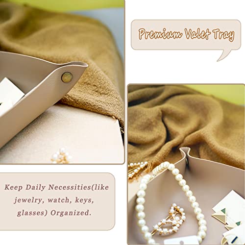 Leather Valet Tray, Small Catchall Tray, Desktop Storage Organizer, EDC Dump Tray for Key, Phone, Jewelry, Wallet, Coin, Watch (Khaki-S) - color: Khaki