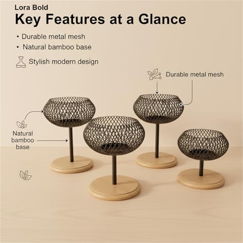 Modern Iron Mesh Candle Holder Set with Bamboo Base, Stylish Dining Table Centerpiece Decor, Lightweight Yet Sturdy Metal Votive & Tea Light Stand for Home Ambiance(Large) - size: Large
