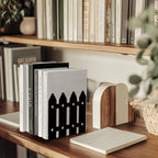 Peacoblue Metal Bookends for Shelves, Modern Decorative Heavy Duty Study Book Support Stoppers for Office, Desk, Shelf, Room 5.3"x4.3"x4.9" Cast Iron Simple Tall Bookends, 1 Pair (Farmhouse Fence) - style: Farmhouse and Fence