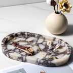 Natural Calacatta Viola Marble Tray 10"x6" - Non-Resin Bathroom Vanity Organizer & Kitchen Decor | Waterproof Oval Stone Serving Dish (Purple Portoro) - style: Calacatta Viola - 1 Pack