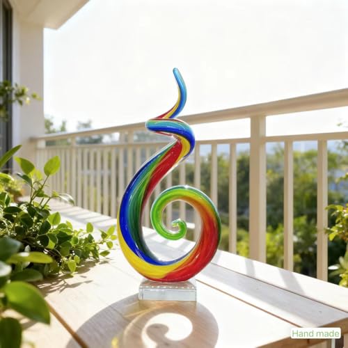 Handmade Glass Sculpture, Luxury Home Decor Art Object, Unique Decorative Tabletop Figurine for Living Room, Coffee Table, Mantel, Showroom – Modern Artistic Centerpiece (Rainbow Helix) - color: Rainbow Helix
