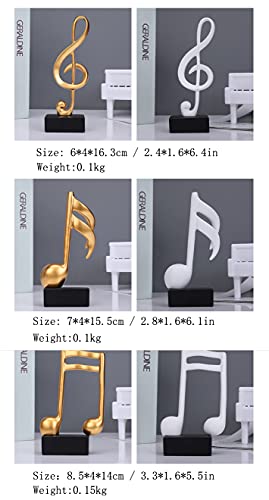 3Pcs Musical Sculptures Music Note Figurine Statue Decorative Ornaments Art Decor for Living Room Bedroom TV Cabinet Gift (Gold)