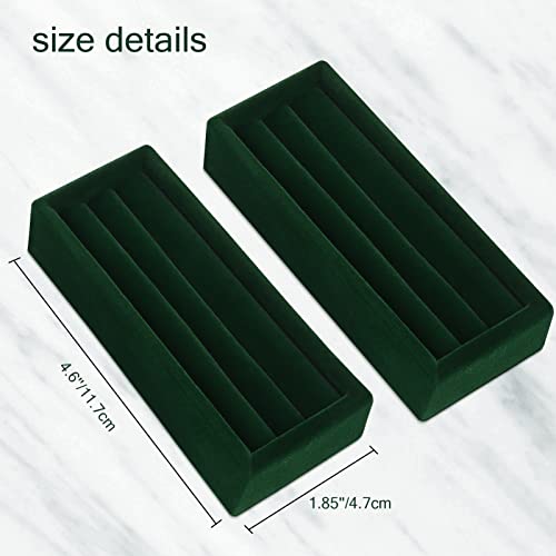 Small Jewelry Tray-Ring Organizer 2PCS Premium Velvet Rings Earrings Display Tray Storage Insert Holder for Jewelry Box, Drawer, Dresser (3 Slots, Green) - color: Green, size: 3 Slots