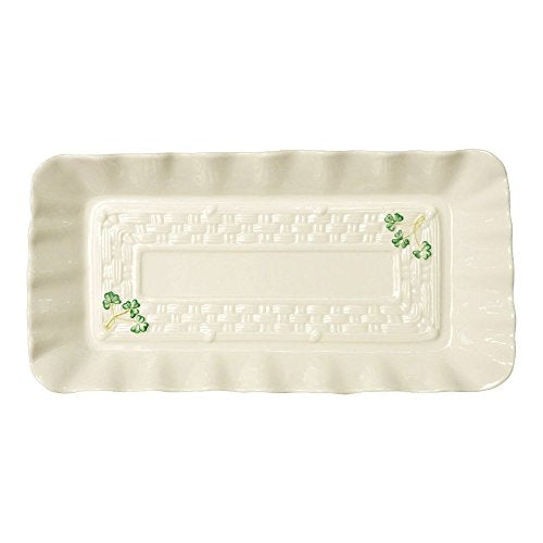 Belleek Shamrock Tray - Fine Parian China White Serving Platter - Handcrafted Appetizer Serving Tray - 12.5 x 6.3 Inches
