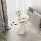 LOVEDIMA Pedestal Small Accent Table Modern End Table Resin Stand Drink Table for Small Space Living Room, Bedroom,White & Gray